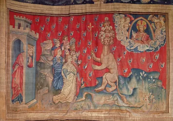 Adoración de la Bestia, del Tapiz del Apocalipsis de Angers, 1373-87